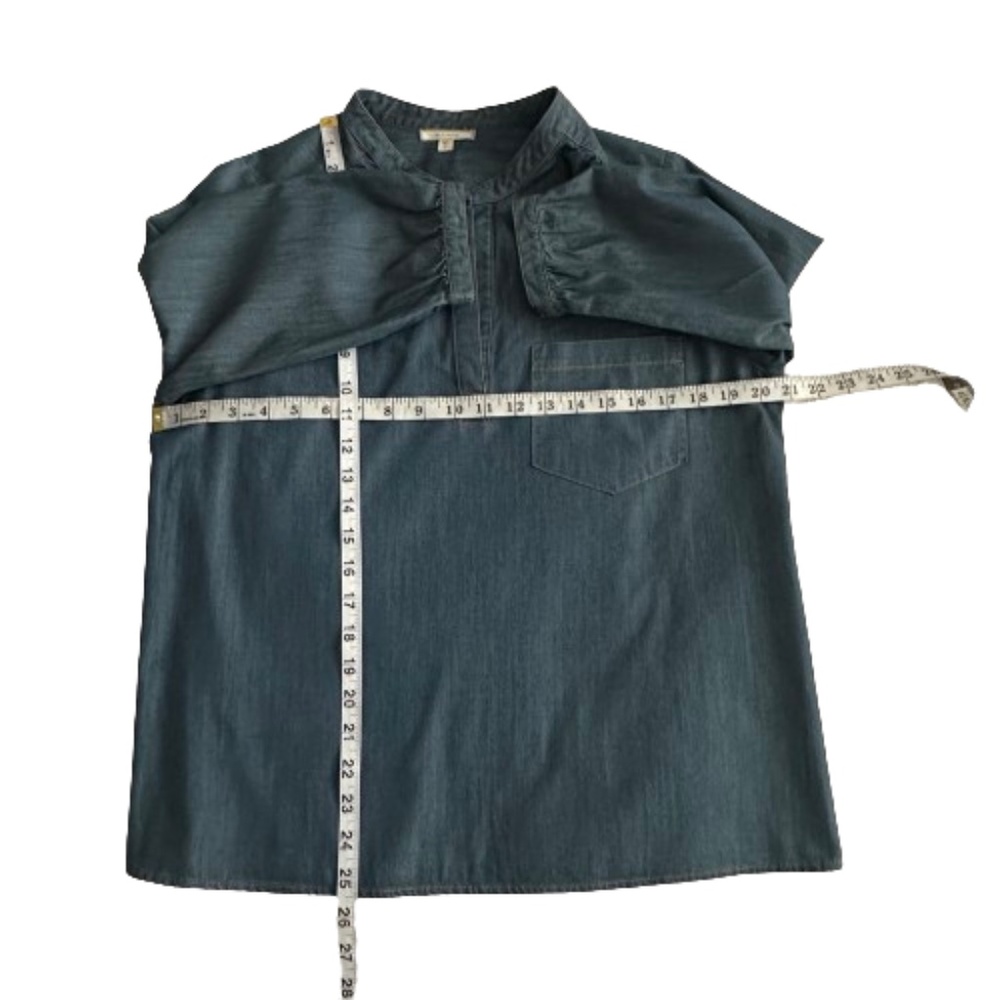 Pleione Women's Small Blue Denim 3/4 Sleeves Pull Over Blouse Tunic Shirt Top - Picture 12 of 16